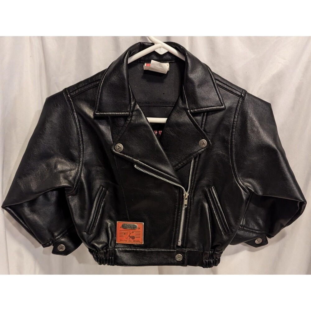 Disney Minnie Mouse Black Biker Jacket "Born to Ride" Faux Leather Kids Size 4T - Picture 4 of 16